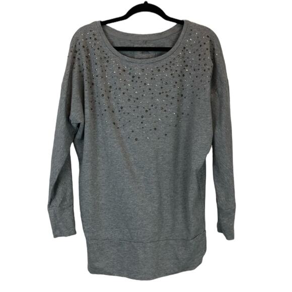 DKNY Jeans Women’s Gray Embellished Long Sleeve Crewneck Tunic Size Medium M - Picture 1 of 7